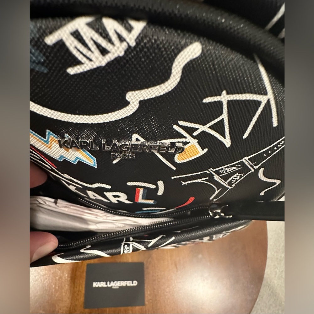 Karl Lagerfeld Paris Adele All Over Logo Full Size Backpack Black - NWOT - Picture 12 of 14